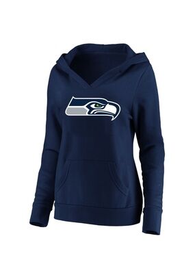 Fanatics Navy Seattle Seahawks V-Neck Hoodie with Logo